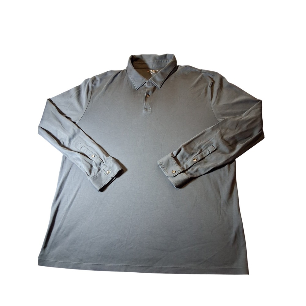 Charles Tyrwhitt Mens Long Sleeve Polo Shirt Gray Blue Jersey XXL Large
